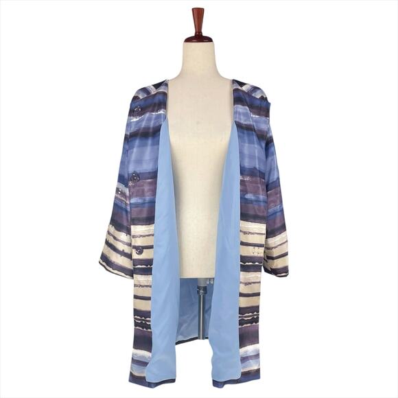 CHICO'S NWT Satin Shantung Topper 3/4 Sleeve Jacket Watercolor Stripe Sz 2 L/12 - Picture 3 of 10